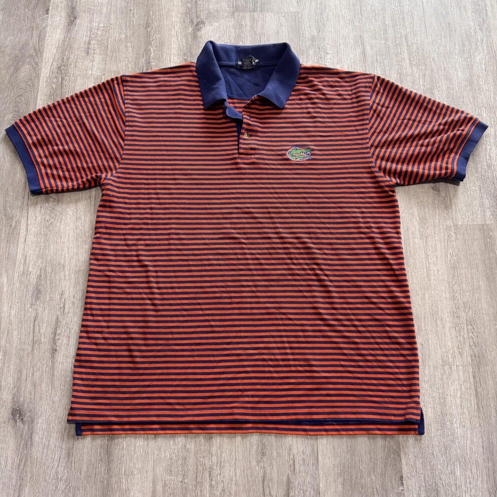 Vintage UF Florida Gators Shirt Mens 2XL Blue NCAA Football Polo Striped